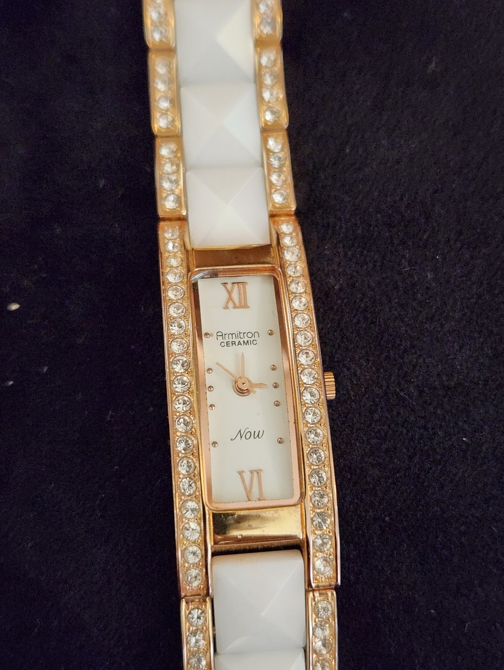 Armitron White and Rose Gold Ceramic Crystal Accent Bracelet Watch